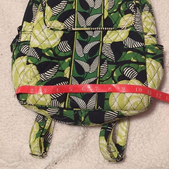 Vera Bradley Black White Green LaNeon Rose Floral Quilted Pockets Backpack 13x10 - Picture 9 of 11